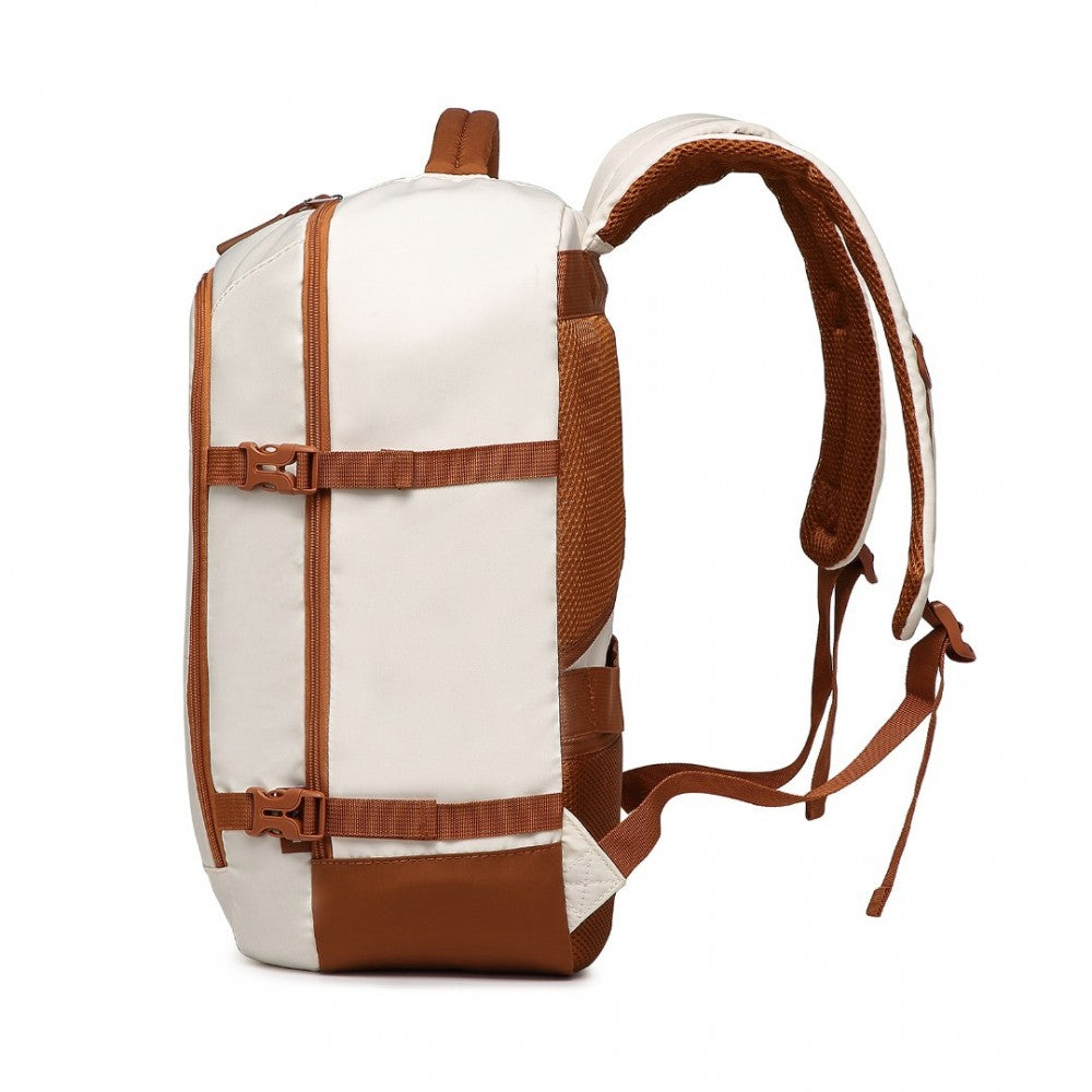 Carry-On Travel Backpack with Suitcase-Style Opening Multi-Level Cabin Bag – Beige and Brown