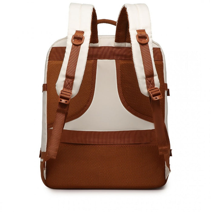 Carry-On Travel Backpack with Suitcase-Style Opening Multi-Level Cabin Bag – Beige and Brown