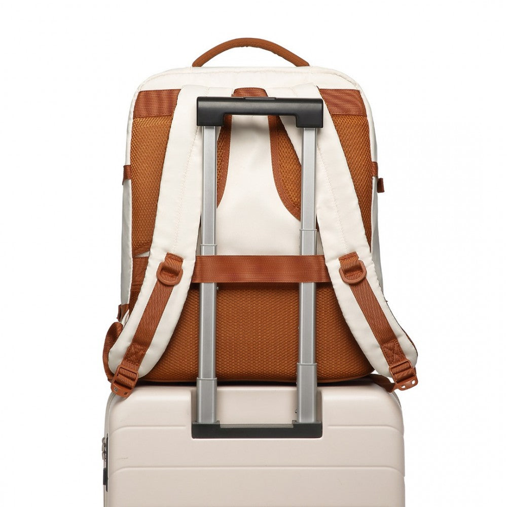 Carry-On Travel Backpack with Suitcase-Style Opening Multi-Level Cabin Bag – Beige and Brown
