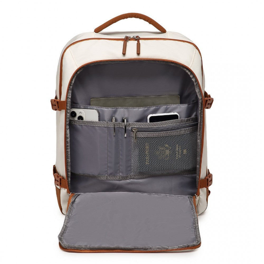Carry-On Travel Backpack with Suitcase-Style Opening Multi-Level Cabin Bag – Beige and Brown