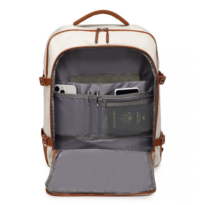 Carry-On Travel Backpack with Suitcase-Style Opening Multi-Level Cabin Bag – Beige and Brown