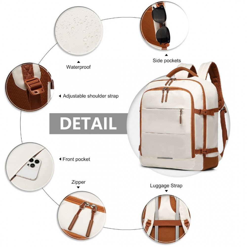 Carry-On Travel Backpack with Suitcase-Style Opening Multi-Level Cabin Bag – Beige and Brown