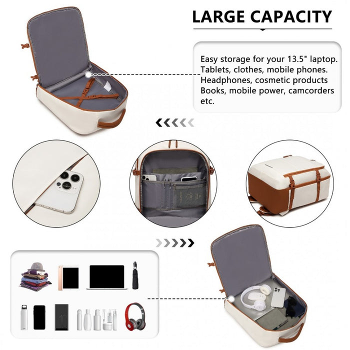 Carry-On Travel Backpack with Suitcase-Style Opening Multi-Level Cabin Bag – Beige and Brown