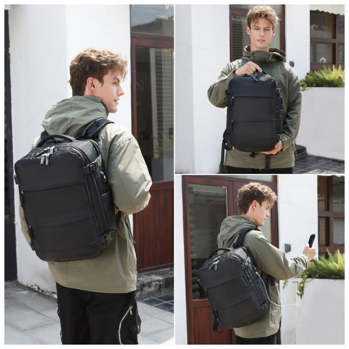 Breathable Travel Backpack with USB Charging Port and Separate Shoe Compartment – Beige and Brown