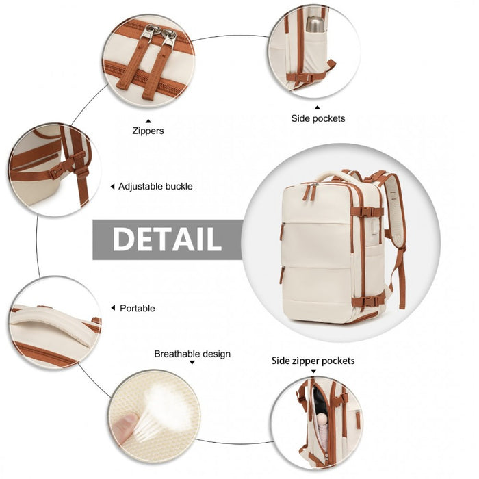Breathable Travel Backpack with USB Charging Port and Separate Shoe Compartment – Beige and Brown