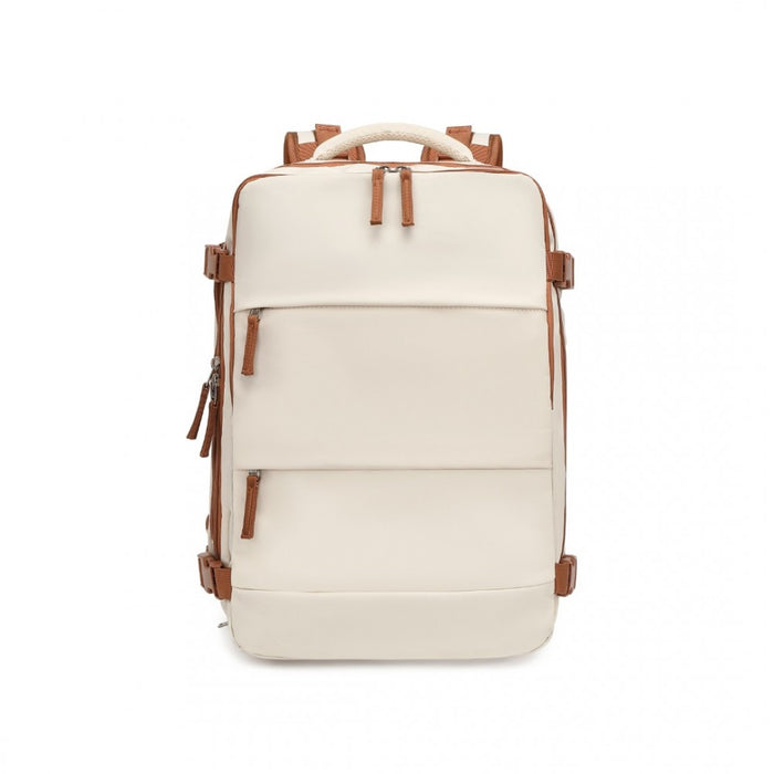 Breathable Travel Backpack with USB Charging Port and Separate Shoe Compartment – Beige and Brown