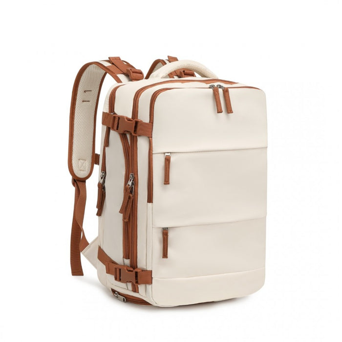 Breathable Travel Backpack with USB Charging Port and Separate Shoe Compartment – Beige and Brown
