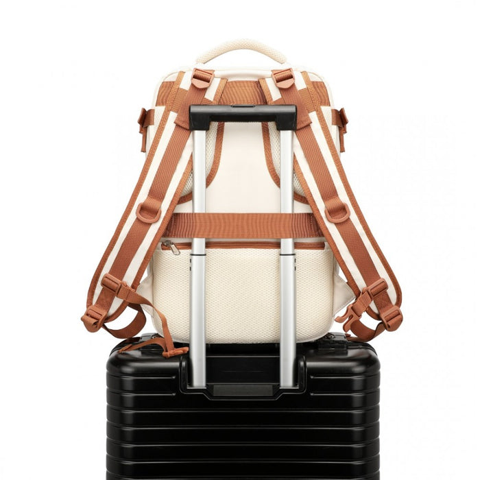 Breathable Travel Backpack with USB Charging Port and Separate Shoe Compartment – Beige and Brown