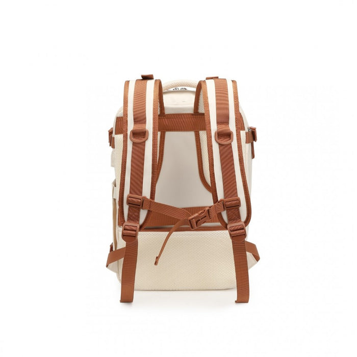 Breathable Travel Backpack with USB Charging Port and Separate Shoe Compartment – Beige and Brown