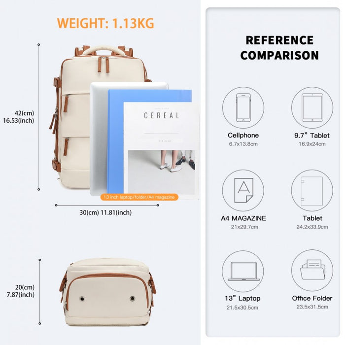 Breathable Travel Backpack with USB Charging Port and Separate Shoe Compartment – Beige and Brown
