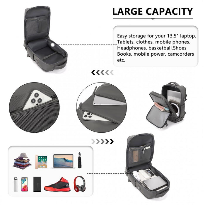 Breathable Travel Backpack with USB Charging Port and Separate Shoe Compartment – Grey