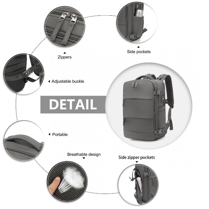 Breathable Travel Backpack with USB Charging Port and Separate Shoe Compartment – Grey
