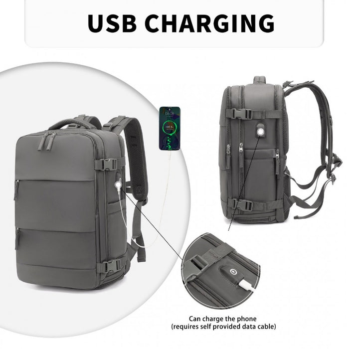 Breathable Travel Backpack with USB Charging Port and Separate Shoe Compartment – Grey