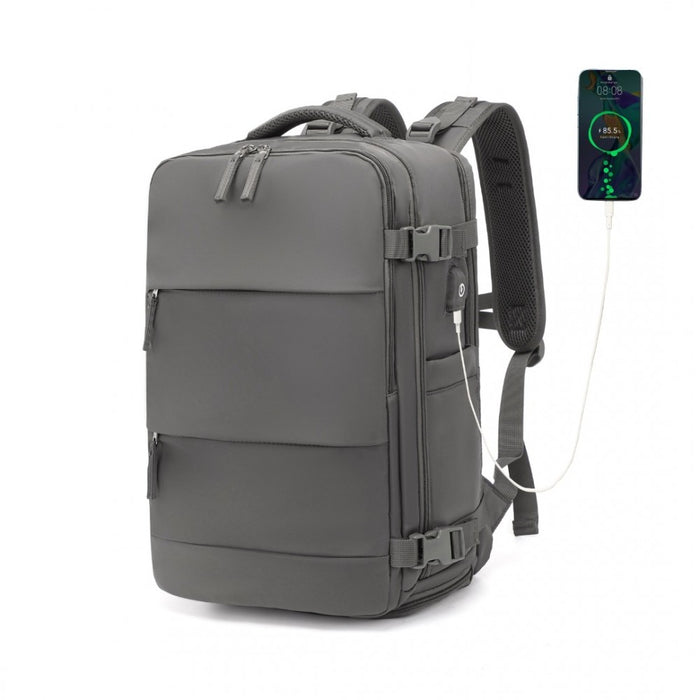 Breathable Travel Backpack with USB Charging Port and Separate Shoe Compartment – Grey