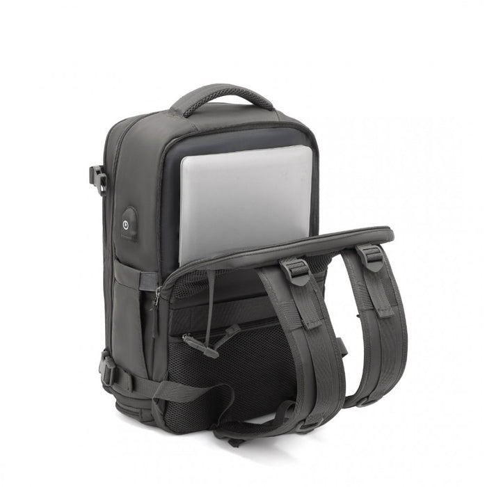 Breathable Travel Backpack with USB Charging Port and Separate Shoe Compartment – Grey