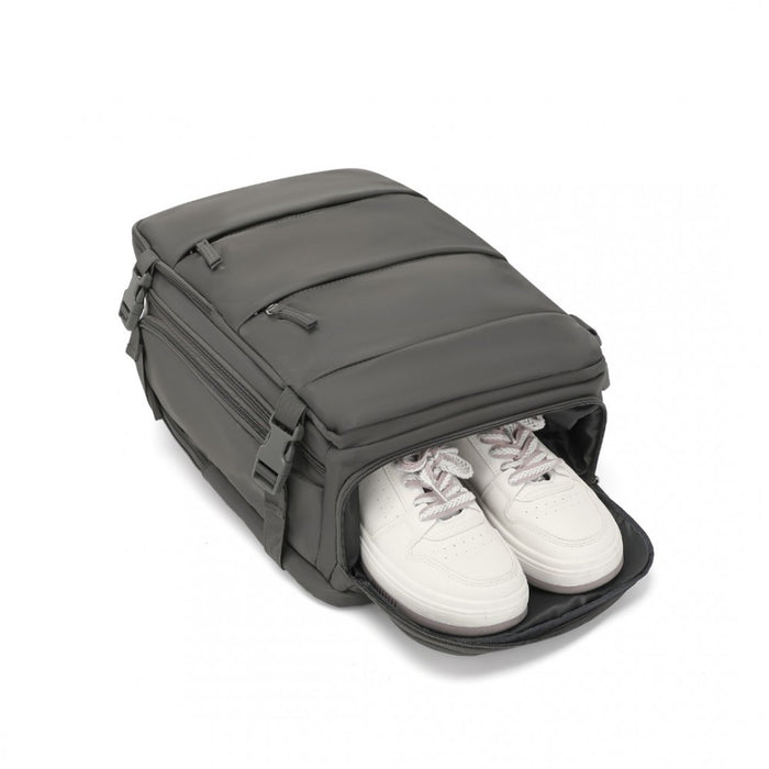 Breathable Travel Backpack with USB Charging Port and Separate Shoe Compartment – Grey