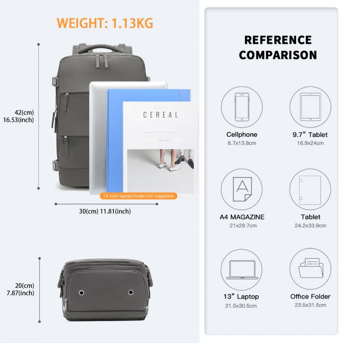Breathable Travel Backpack with USB Charging Port and Separate Shoe Compartment – Grey