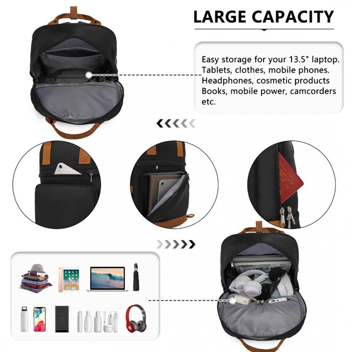 Multi-Compartment Laptop Backpack with Type-C USB Charging Port and Small Pouch – Black and Brown