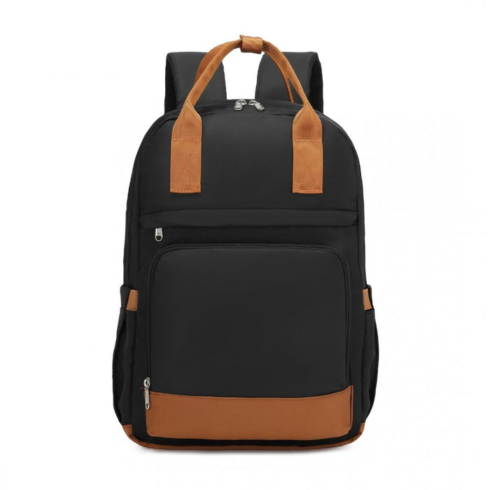 Multi-Compartment Laptop Backpack with Type-C USB Charging Port and Small Pouch – Black and Brown