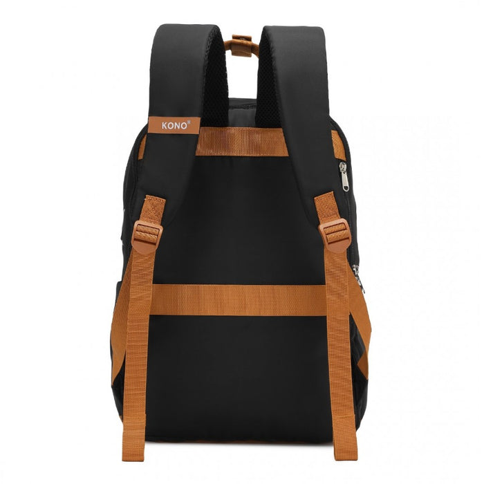 Multi-Compartment Laptop Backpack with Type-C USB Charging Port and Small Pouch – Black and Brown