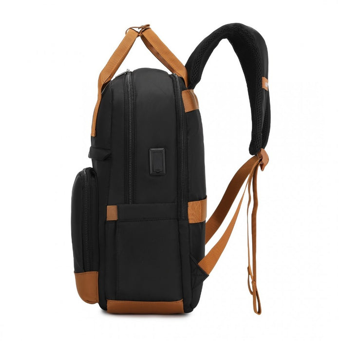 Multi-Compartment Laptop Backpack with Type-C USB Charging Port and Small Pouch – Black and Brown