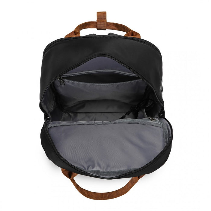 Multi-Compartment Laptop Backpack with Type-C USB Charging Port and Small Pouch – Black and Brown