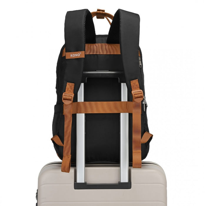 Multi-Compartment Laptop Backpack with Type-C USB Charging Port and Small Pouch – Black and Brown