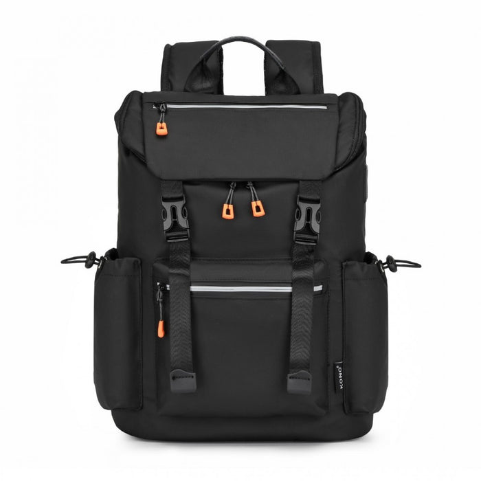 Advanced Leisure Backpack with Reflective Safety Features USB Charging and Dedicated Laptop Sleeve – Black