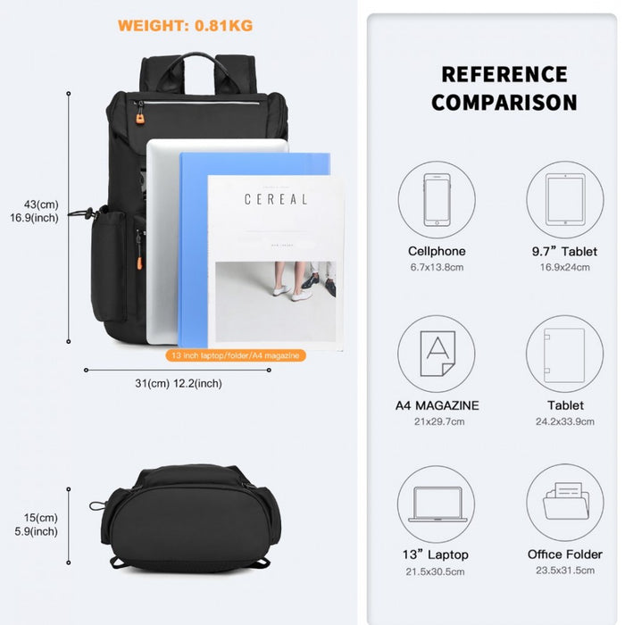 Advanced Leisure Backpack with Reflective Safety Features USB Charging and Dedicated Laptop Sleeve – Black
