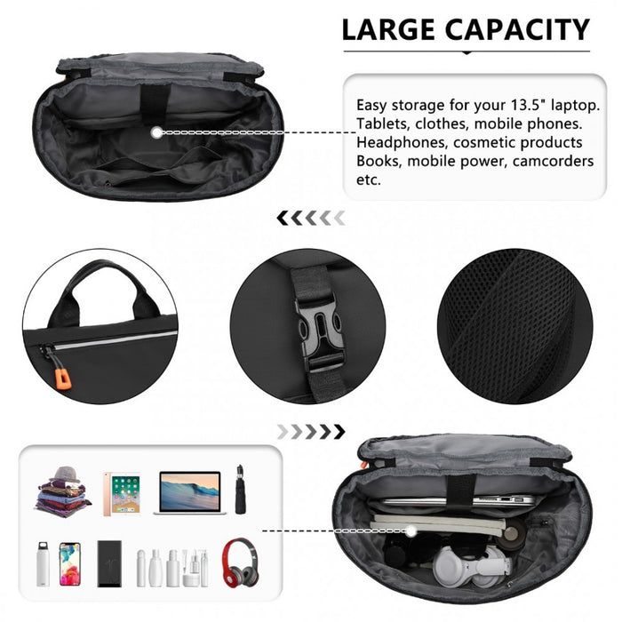 Advanced Leisure Backpack with Reflective Safety Features USB Charging and Dedicated Laptop Sleeve – Black