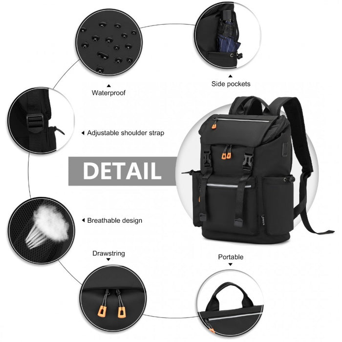 Advanced Leisure Backpack with Reflective Safety Features USB Charging and Dedicated Laptop Sleeve – Black