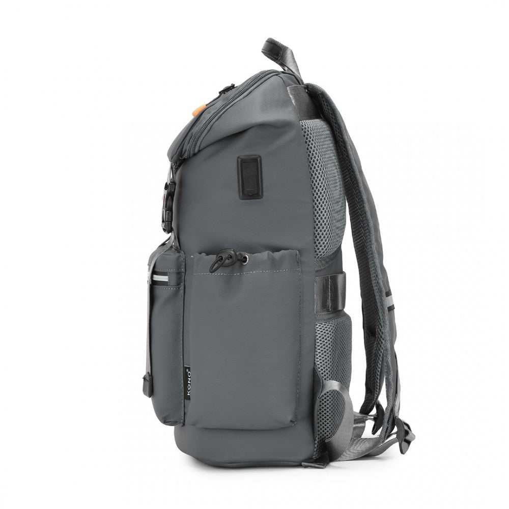 Advanced Leisure Backpack with Reflective Safety Features USB Charging and Dedicated Laptop Sleeve – Grey