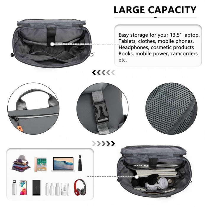 Advanced Leisure Backpack with Reflective Safety Features USB Charging and Dedicated Laptop Sleeve – Grey