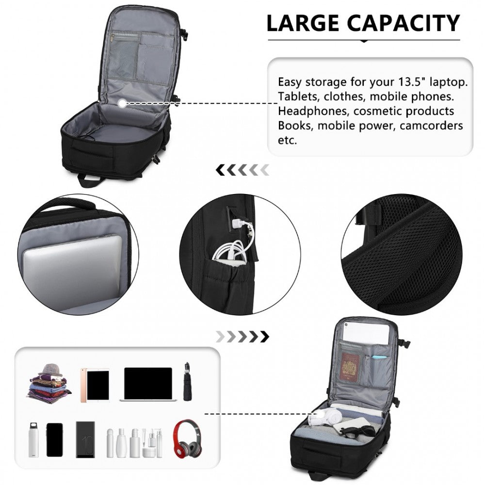 Traveler's Backpack with Detachable Waist Pack and Integrated USB/Type-C Charging Ports – Black