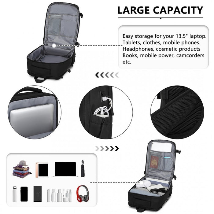 Traveler's Backpack with Detachable Waist Pack and Integrated USB/Type-C Charging Ports – Black
