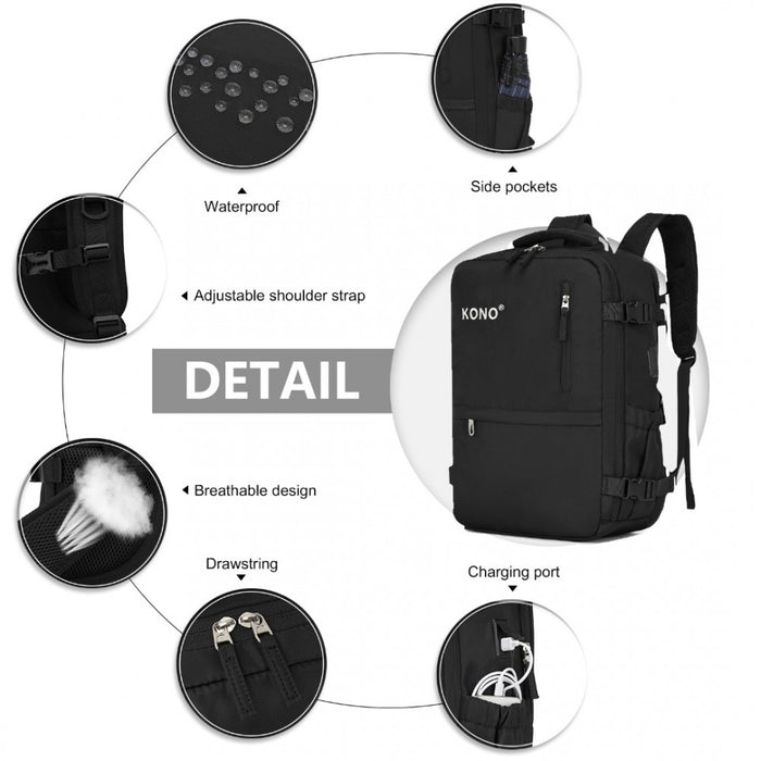 Traveler's Backpack with Detachable Waist Pack and Integrated USB/Type-C Charging Ports – Black