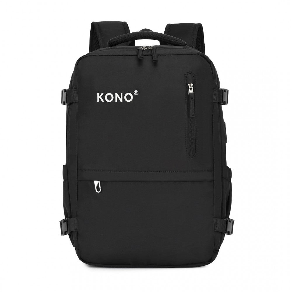 Traveler's Backpack with Detachable Waist Pack and Integrated USB/Type-C Charging Ports – Black