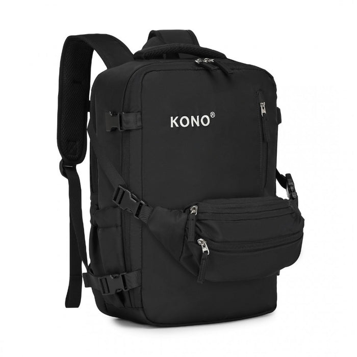Traveler's Backpack with Detachable Waist Pack and Integrated USB/Type-C Charging Ports – Black
