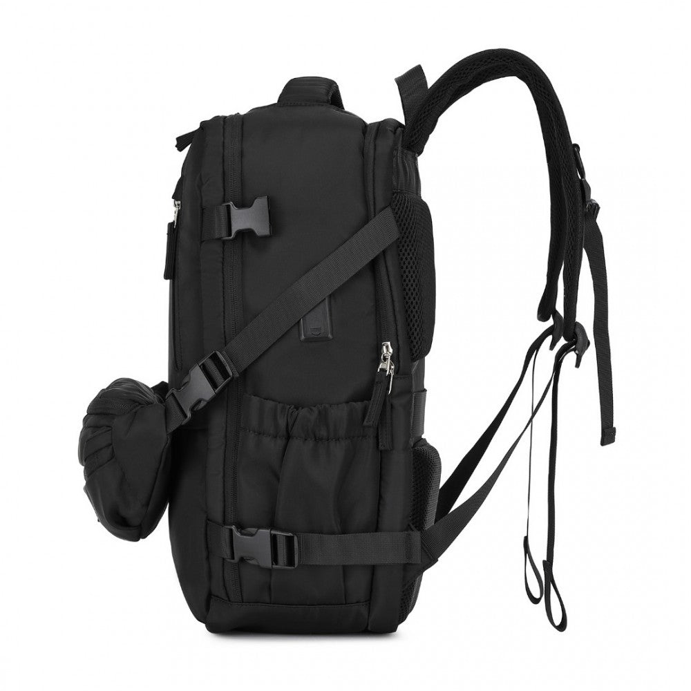 Traveler's Backpack with Detachable Waist Pack and Integrated USB/Type-C Charging Ports – Black