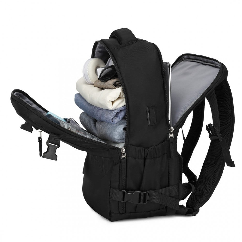 Traveler's Backpack with Detachable Waist Pack and Integrated USB/Type-C Charging Ports – Black