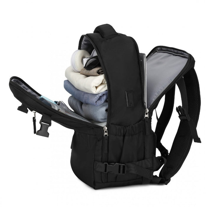 Traveler's Backpack with Detachable Waist Pack and Integrated USB/Type-C Charging Ports – Black