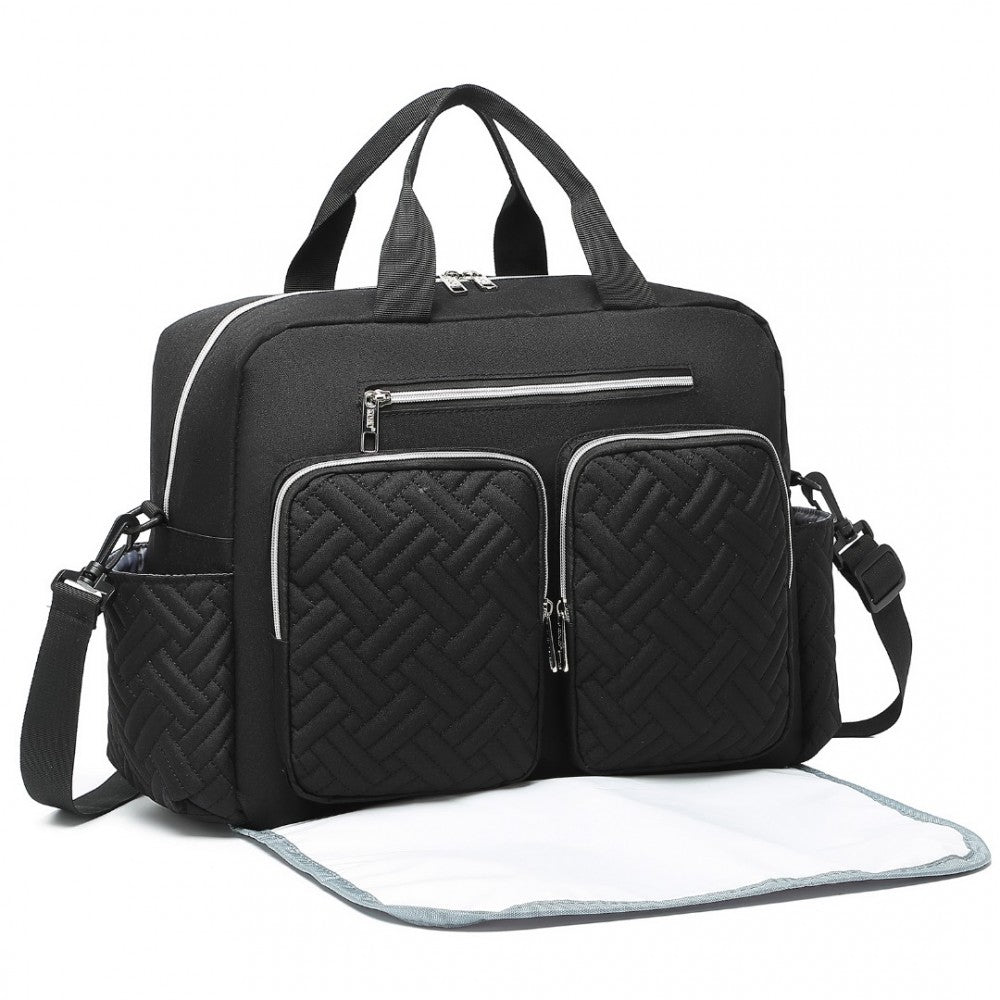 Nappy Changing Tote Bag with Built-In Changing Mat Thermal Insulation Waterproof Design – Black