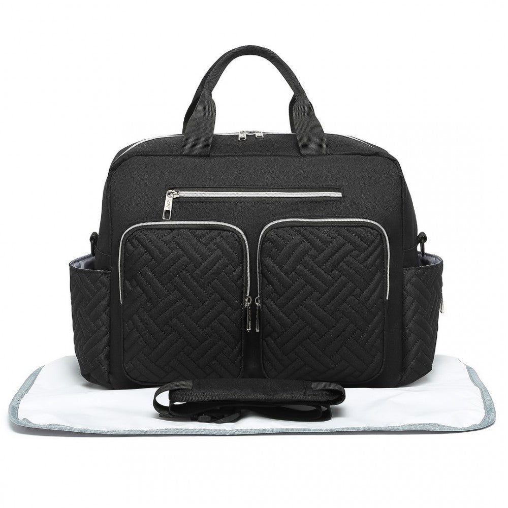 Nappy Changing Tote Bag with Built-In Changing Mat Thermal Insulation Waterproof Design – Black