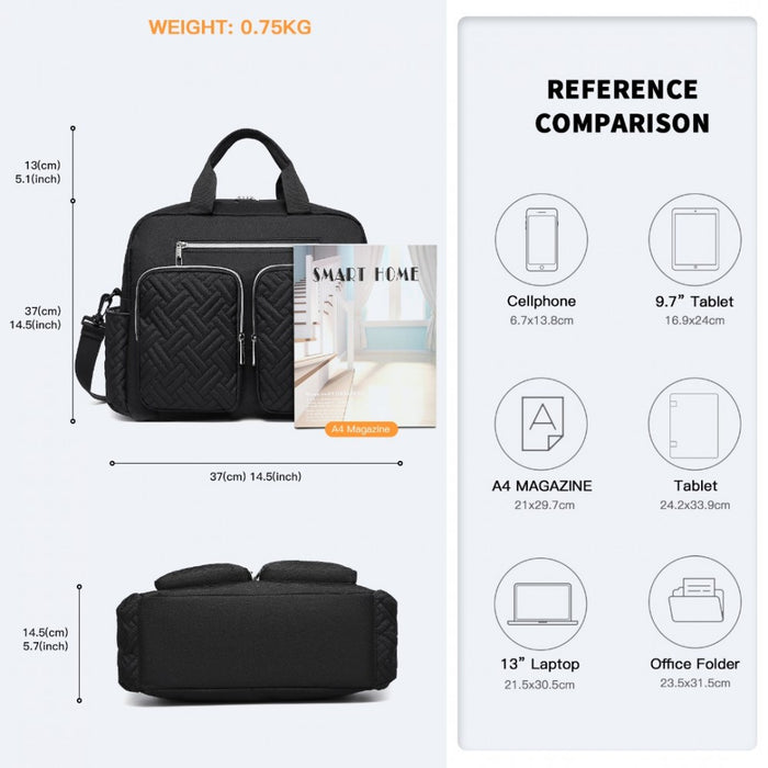 Nappy Changing Tote Bag with Built-In Changing Mat Thermal Insulation Waterproof Design – Black