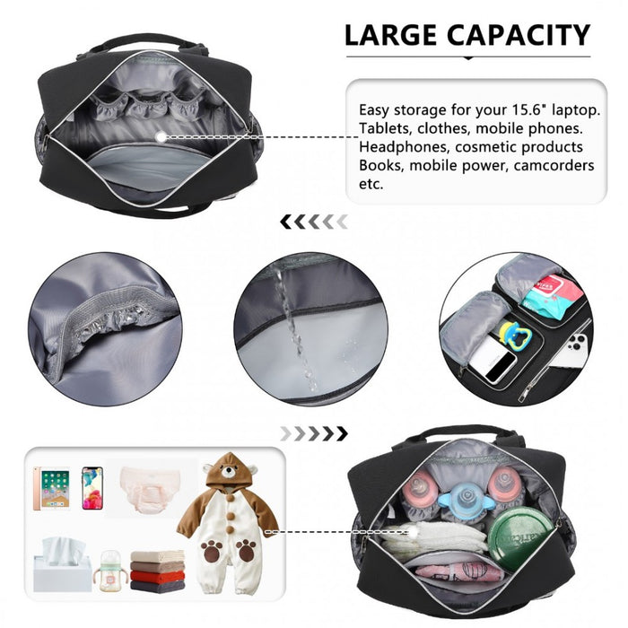 Nappy Changing Tote Bag with Built-In Changing Mat Thermal Insulation Waterproof Design – Black