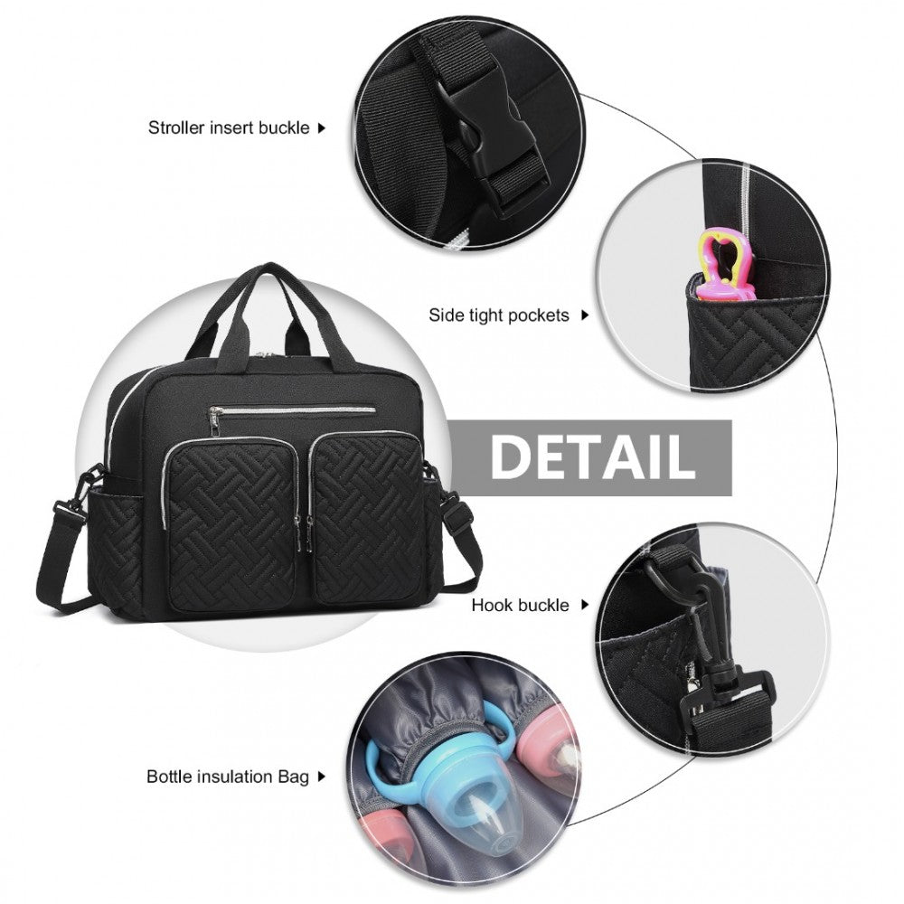 Nappy Changing Tote Bag with Built-In Changing Mat Thermal Insulation Waterproof Design – Black