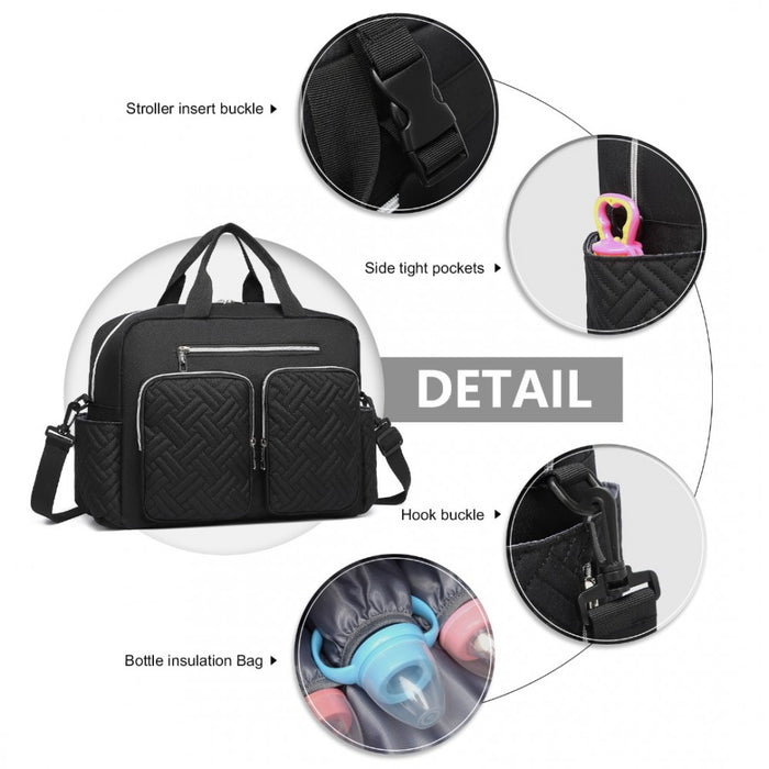 Nappy Changing Tote Bag with Built-In Changing Mat Thermal Insulation Waterproof Design – Black