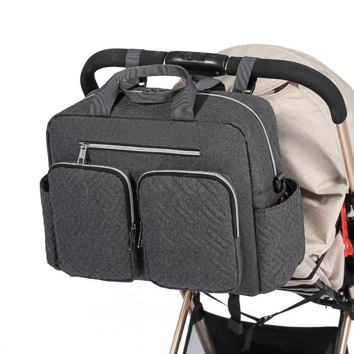 Nappy Changing Tote Bag with Built-In Changing Mat Thermal Insulation Waterproof Design – Dark Grey