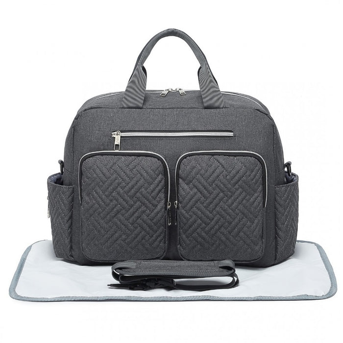 Nappy Changing Tote Bag with Built-In Changing Mat Thermal Insulation Waterproof Design – Dark Grey