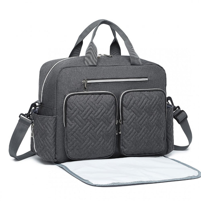 Nappy Changing Tote Bag with Built-In Changing Mat Thermal Insulation Waterproof Design – Dark Grey